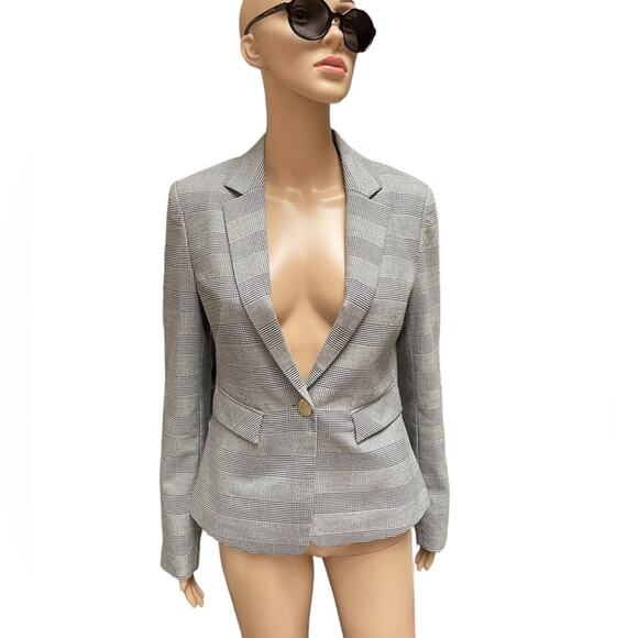 Love Token Fitted Blazer Womens S Houndstooth Black and Gray Office
